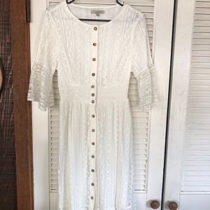 White lace overlay button down dress